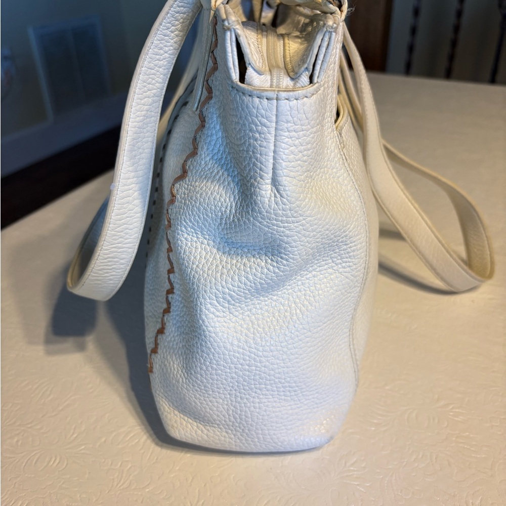Brighton OffWhite Shoulder Bag w/ Gold, Bronze, Blk and Brn Decorative Stitching - Picture 2 of 6